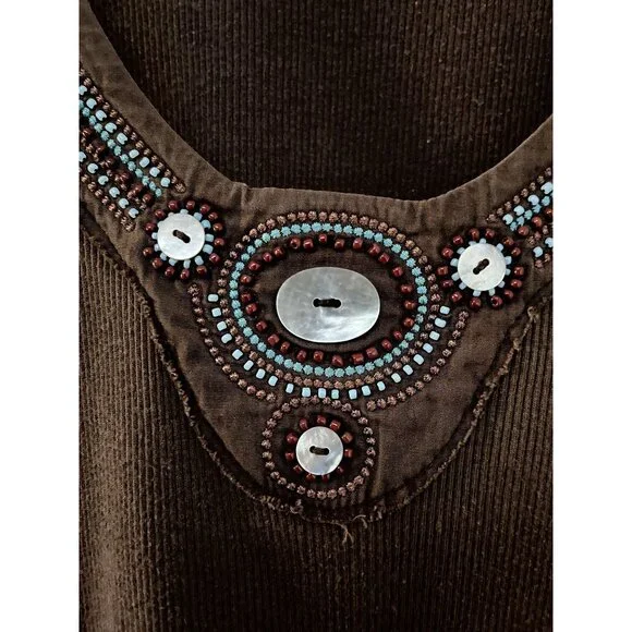Vintage Energie Women's Boho Y2K Brown Ribbed Tank Top W/ Beaded Embellishment M - Picture 8 of 9